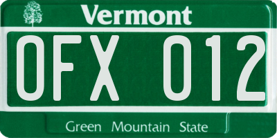 VT license plate OFX012