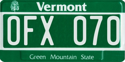 VT license plate OFX070