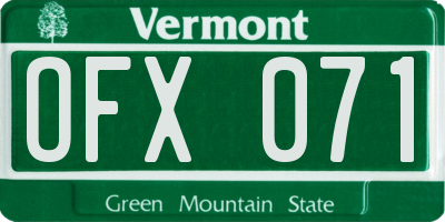 VT license plate OFX071