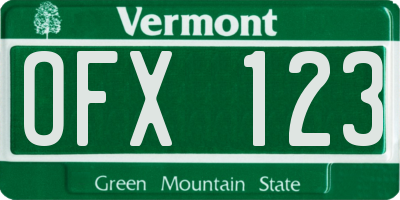 VT license plate OFX123