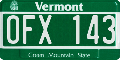 VT license plate OFX143
