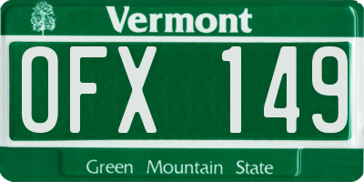 VT license plate OFX149