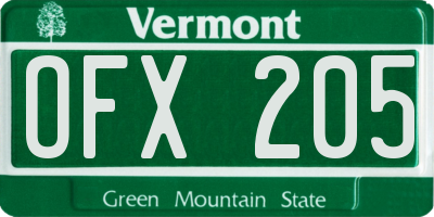 VT license plate OFX205