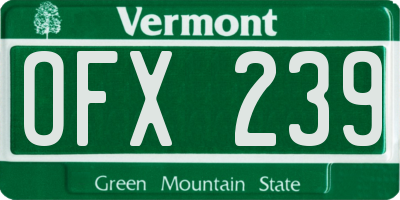 VT license plate OFX239