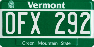 VT license plate OFX292
