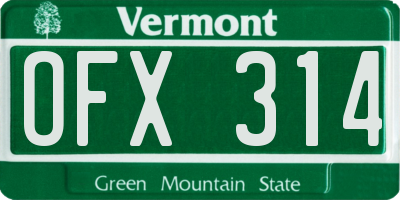 VT license plate OFX314