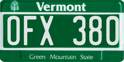 VT license plate OFX380