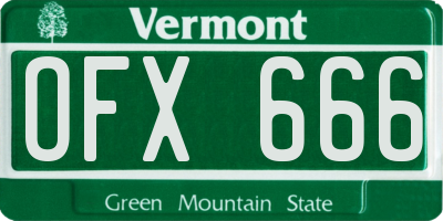 VT license plate OFX666