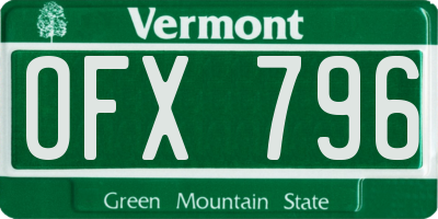 VT license plate OFX796