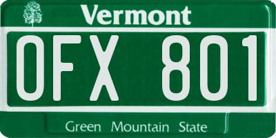VT license plate OFX801