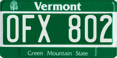 VT license plate OFX802