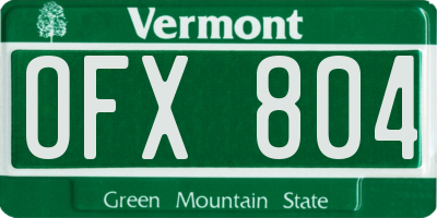 VT license plate OFX804