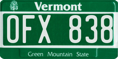 VT license plate OFX838