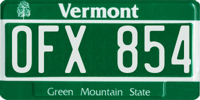 VT license plate OFX854