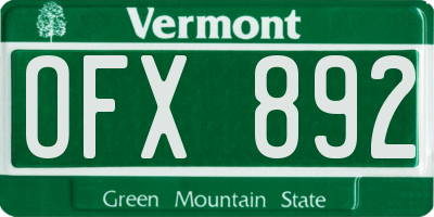 VT license plate OFX892