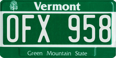 VT license plate OFX958