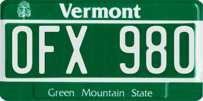 VT license plate OFX980
