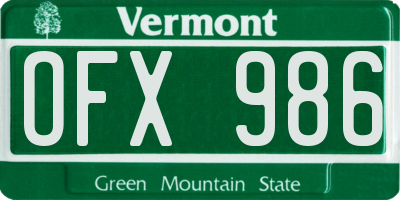 VT license plate OFX986