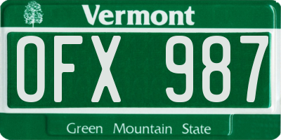 VT license plate OFX987