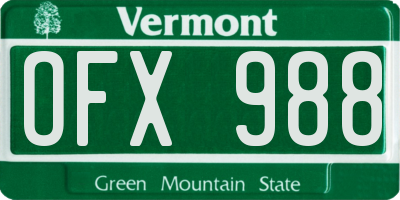 VT license plate OFX988