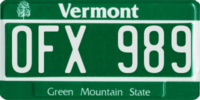 VT license plate OFX989