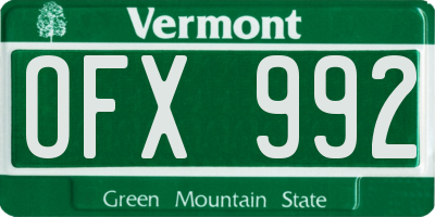 VT license plate OFX992