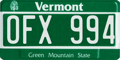 VT license plate OFX994