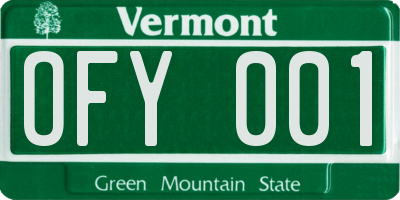 VT license plate OFY001