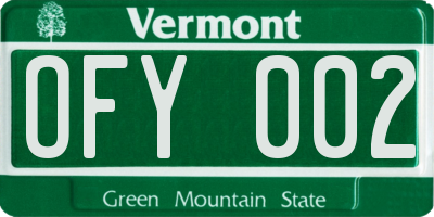 VT license plate OFY002