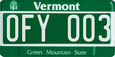 VT license plate OFY003