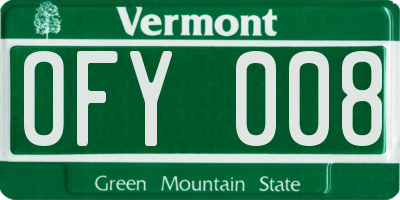 VT license plate OFY008