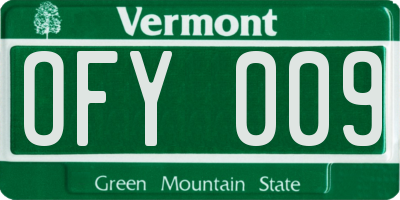 VT license plate OFY009