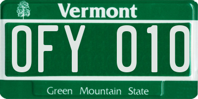 VT license plate OFY010