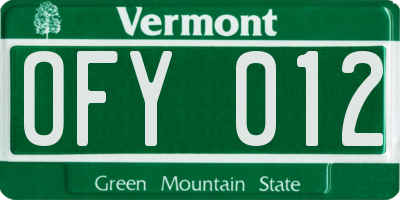 VT license plate OFY012