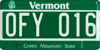 VT license plate OFY016