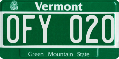 VT license plate OFY020