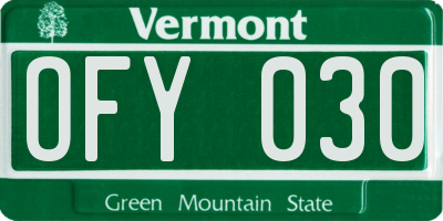 VT license plate OFY030
