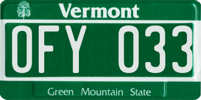 VT license plate OFY033