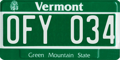 VT license plate OFY034