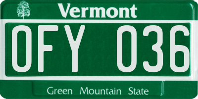 VT license plate OFY036