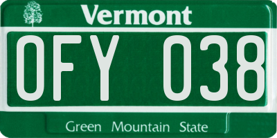 VT license plate OFY038