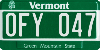 VT license plate OFY047