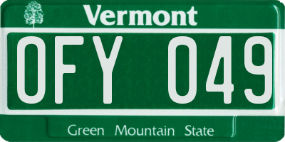 VT license plate OFY049