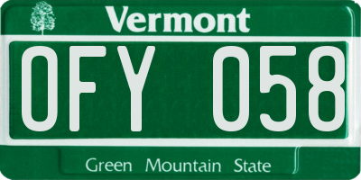 VT license plate OFY058