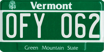 VT license plate OFY062