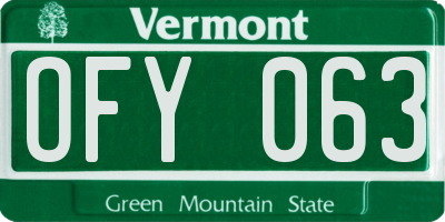 VT license plate OFY063