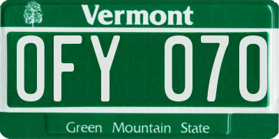 VT license plate OFY070