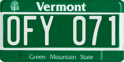 VT license plate OFY071