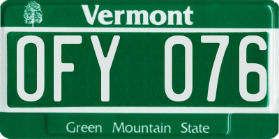 VT license plate OFY076