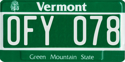 VT license plate OFY078